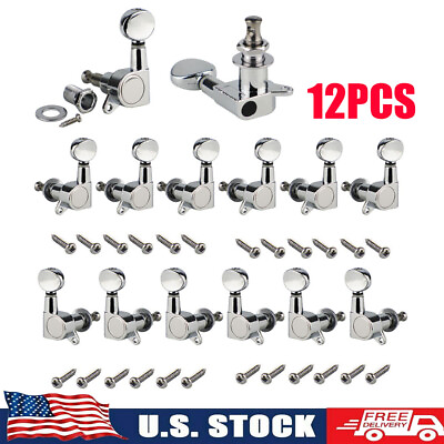 #ad 12pcs Left Right Handed Guitar Tuning Pegs Machine Head Tuners Chrome Button USA $19.49