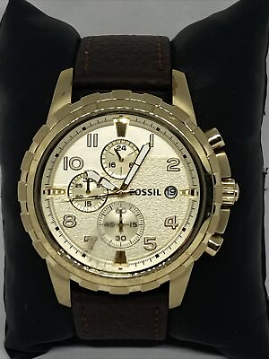 #ad Fossil Dean FS4867 Men#x27;s Brown Leather Analog Champagne Dial Quartz Watch WO57 $39.99