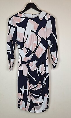 #ad DKNY Wriggle Dress Size UK 8 Side amp; Sleeve Ruching Abstract Pattern Stretch NWOT GBP 24.99