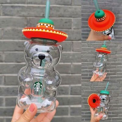 #ad Starbucks China New Cute Lami Bear Glass Milk Coffee Cup With Straws 503ML 2023 $29.99