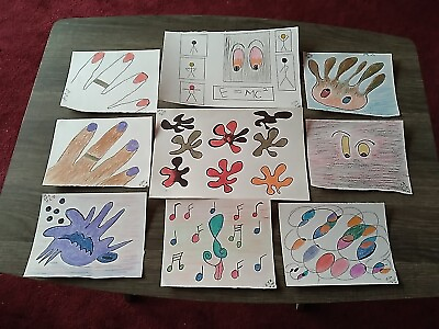 #ad 9 Pieces Of Ink And Color Pencial Variety Abstract Art $20.00