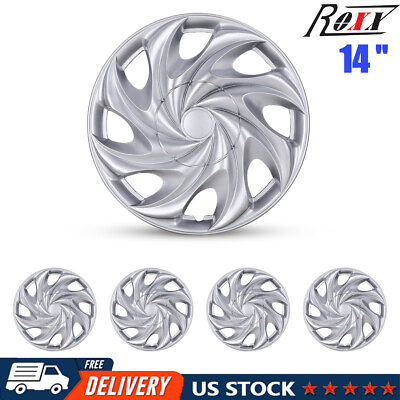 #ad 14quot; Set of 4 Silver Wheel Covers Snap On Full Hub Caps fit R14 Tire amp; Steel Rim $38.99