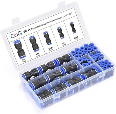 #ad 60Pcs Quick Connect Air Hose Kit Air Line Fittings 5 32 1 4 5 16 3 8 1 2 Inch $19.99