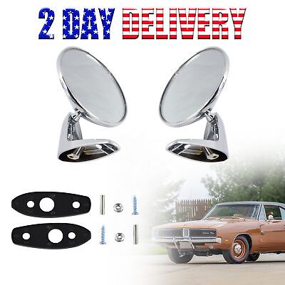 #ad 2 x Chrome Door Mirrors Outside Exterior Rearview For 1966 1975 Dodge Plymouth $89.99