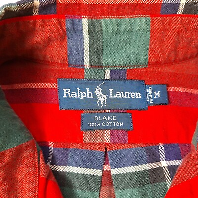 #ad POLO Ralph Lauren quot;Blakequot; Shirt Mens Sz Med Red Plaid Button Front Long Sleeve $18.99