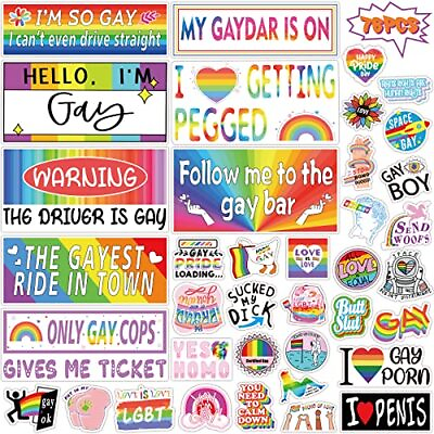 #ad 76 PCS Original Funny Gay Prank Bumper Stickers Funny LGBT Gay Stickers for Car $13.83