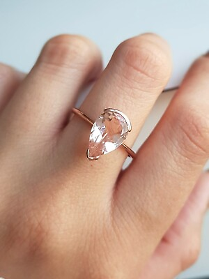 #ad GORGEOUS Natural Morganite Engagement Ring 14k Rose Gold Filled Pear Cut Ring $78.00