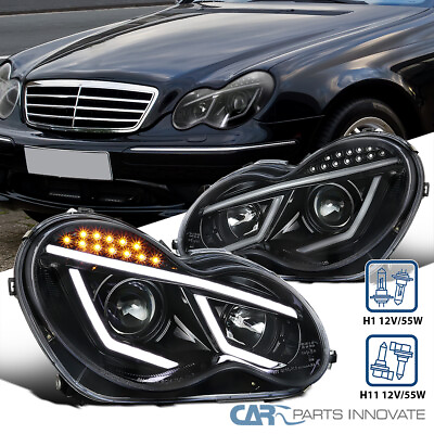 #ad Pearl Black Projector Headlight Fits 2001 2007 Benz W203 C230 C320 LED Bar Lamps $230.95