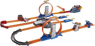 #ad Kids Hot Wheels Racing Cars Race Track Set 2 Motorized Booster For Boys Gift $52.99