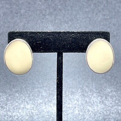 #ad Silvertone White Enamel Oval Pierced Earrings 7 8quot; $12.00