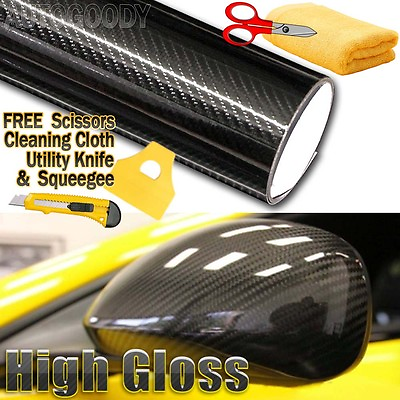 #ad 5D Premium HIGH GLOSS Black Carbon Fiber Vinyl Wrap Bubble Free Air Release 6D $59.88