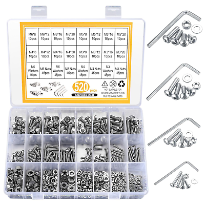 #ad Hex Socket Button Head Cap Screws Bolts and Nuts and Washers Assortment Kit 520 $21.09