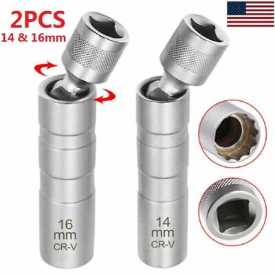 #ad 14mm 16mm Magnetic Thin Wall Spark Plug Socket Removal Tool Universal Joint 12pt $11.98