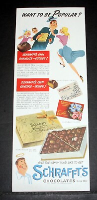 #ad 1952 OLD MAGAZINE PRINT AD SCHRAFFT#x27;S CHOCOLATES GIVE CANDY YOU#x27;D LIKE TO GET $12.99