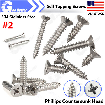 #ad #2 304 Stainless Steel Phillips Flat Countersunk Head Self Tapping Wood Screws $7.89