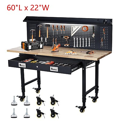 #ad 60quot; Adjustable Height Workbench 2000LBS Workstation W Drawer Storage amp; Pegboard $319.99