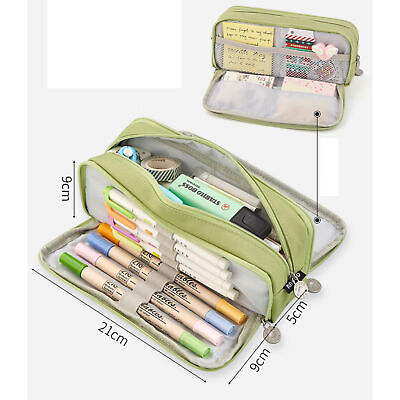 #ad Large Capacity Pencil Case Double Side Canvas Pen Bag Storage Pouch Stationery $16.99