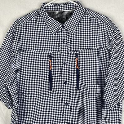 #ad World Wide Sportsman Shirt Men#x27;s Large Fishing Blue Check Short Sleeve Vented $19.80