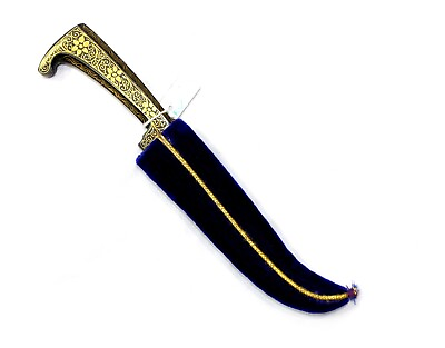 #ad Work Gold Knife Dagger Blade Steel Sikh Kirpan Koftgari Vintage Bidaree G974 $374.25