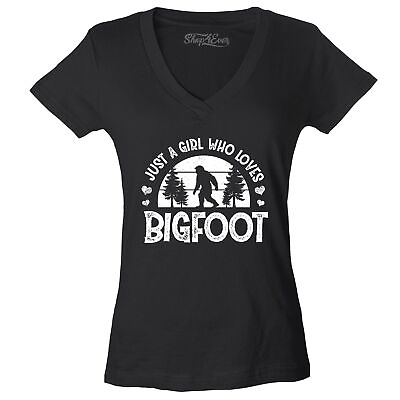 #ad Just A Girl Who Loves Bigfoot Women#x27;s V Neck T shirt Just a Girl Tee $14.99