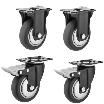 #ad 4 Pack 3quot; 4quot; 5quot; Caster Wheels Swivel Plate Polyurethane Wheels Heavy Duty Wheels $27.99