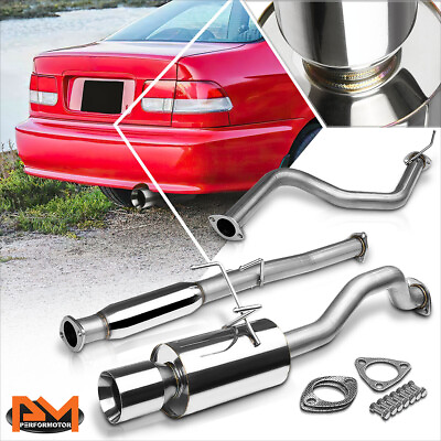 #ad For 92 00 Honda Civic Coupe Sedan 4quot; Rolled Tip Muffler Catback Exhaust System $124.89
