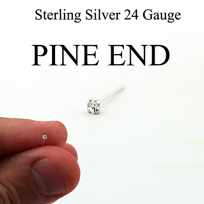 #ad Sterling Silver Nose stud Clear stone 24 Gauge Nose Ring PIN END 1.5 mm N15 $9.99