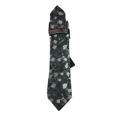 #ad Steven Land Men#x27;s Black Charcoal Gray Tie amp; 2 Hankies Hi Density English Weave $24.99