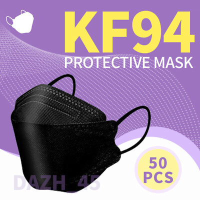 #ad #ad 50 Pcs Black KF94 Protective 4 Layer Face Mask Disposable Face Cover $9.68