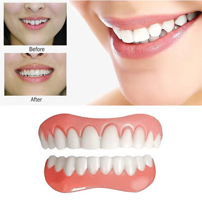 #ad 2Pcs Silicone Upper Lower False Teeth Dental Veneers Dentures Smile Fake Tooth $6.99