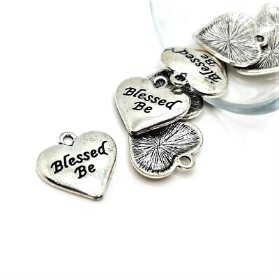 #ad 4 20 or 50 pcs Silver Blessed Be Wiccan Heart Charm US Seller AS1099 $18.95