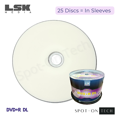 #ad 25 LSK DVD DVDR DL 8x Dual Double Layer White Inkjet 8.5GB 240Min Dup hp $17.47