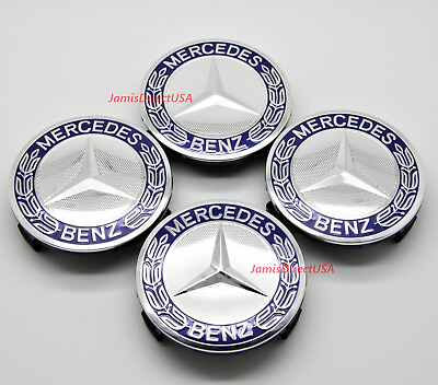 #ad #ad Set of 4 Mercedes Benz Dark Blue Chrome Rim Center Hub Wheel Caps Cover 75mm AMG $13.90