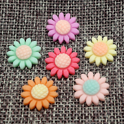 #ad 100 Mixed Color Flatback Resin Sunflower Cabochons 16mm Embellishment Bow Center $4.50