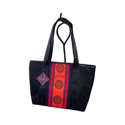 #ad NWT TIBETAN Design Tote Bag 3 Pockets Inside Large Size Black Made In Tibet $59.99