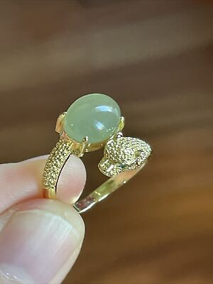 #ad 100% Untreated nephrite jade ring leopard head ring 和田玉 $9.99