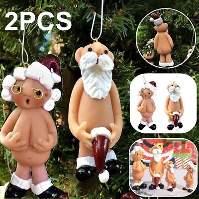 #ad 2PCS Resin Santa Claus Ornament Naked Santa Naughty Funny Christmas Tree Pendant $8.57