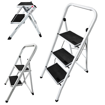 #ad Foldable 2 amp; 3 Step Ladder With Rubber Non Slip Tread Safety Kitchen Home Tools $45.82