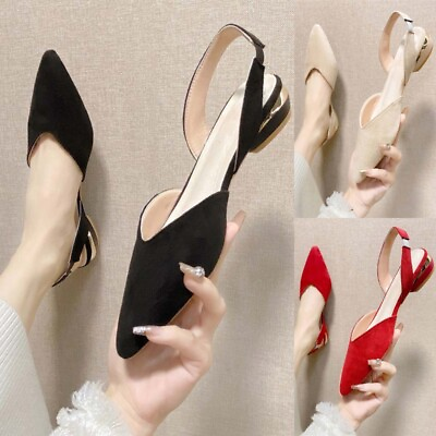 #ad Ladies Pump Low Heel Flats Women Pointy Toe Slip On Dress Shoes Sandal Anti Slip $34.63