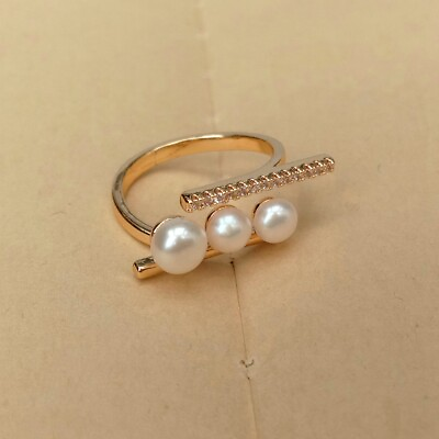 #ad Freshwater Cultured White Pearl Finger Rings Jewelry Gold Plated Adjustable Ring $10.00