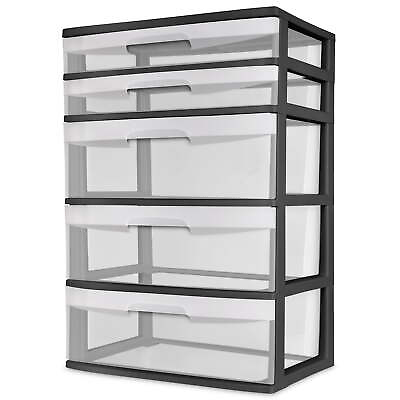 #ad Plastic 5 Drawer Wide Tower Black $32.77