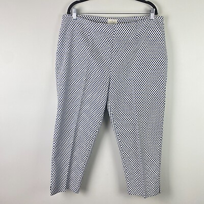 #ad Chicos So Slimming Diamond Print Crop Pants Womens 3 US 16 Side Zip White Blue $19.95