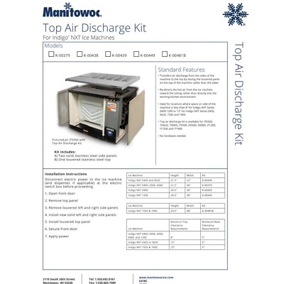 #ad K00438 Top Air Discharge 22quot;Manitowoc K00438 Top Air Discharge Kit for use w $125.00