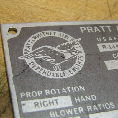 #ad PRATT amp; WHITNEY AIRCRAFT USAF UAC EAST HARTFORD CONN USA SPEC NAMEPLATE TAG SIGN $78.00