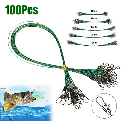#ad #ad 100PCS Trace Wire Leader Fishing Line Stainless Steel Lures Snap Swivel Durable $10.98