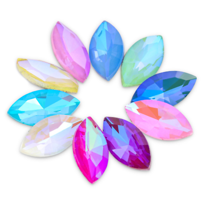#ad 50pcs Glass Crystal Pointed Back Mocha Fluorescence Rhinestone Navette Stone $12.99