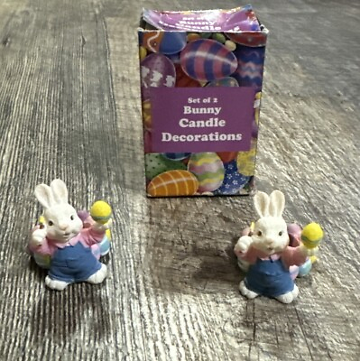 #ad Set Of 2 Easter Bunny🐰 Taper Candle Decorative Ring. Vintage. Nice $14.00