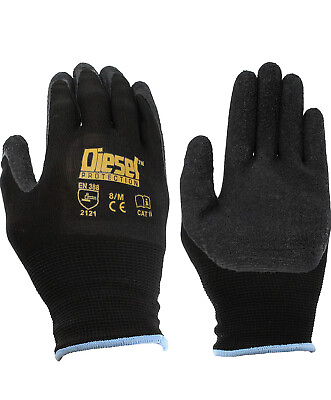 #ad 12 Pair Diesel Black Safety Gloves Latex Coated Grip Cut Resistant $24.99