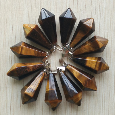 #ad Wholesale 12pcs lot Natural tiger eye stones Hexagonal pyramid charms pendants $16.99