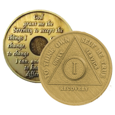 #ad Bronze AA Medallion Sobriety Chip Year 1 60 $2.99